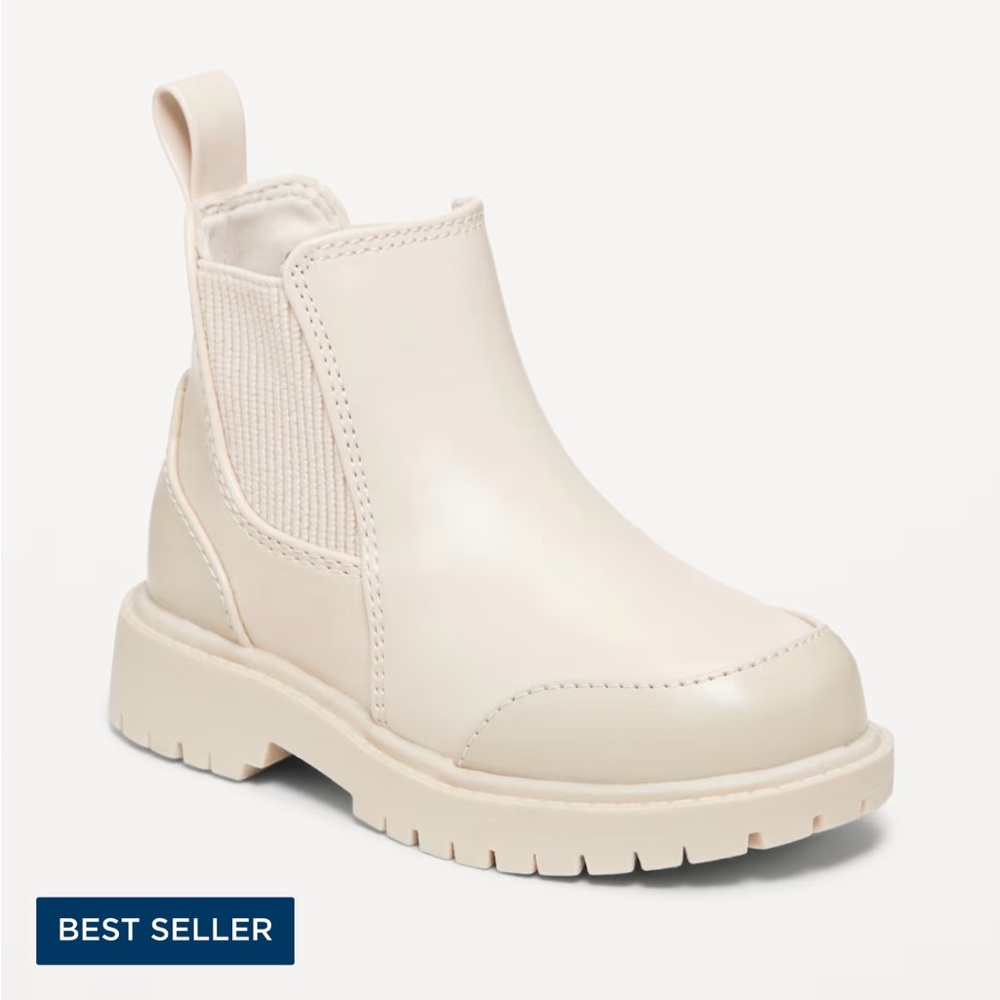 NWT Old Navy Unisex Faux-Leather Chelsea Boots, Creamy Oat, Toddler Size 10